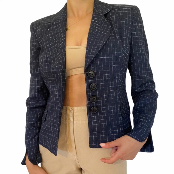 Vintage Christian Dior Navy Windowpane Blazer